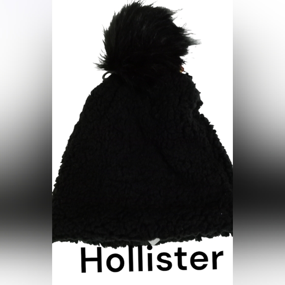 Hollister/Abercrombie & Fitch Black Faux Fur Pom Faux Sherpa Beanie/Cap/ Hat - Picture 2 of 9